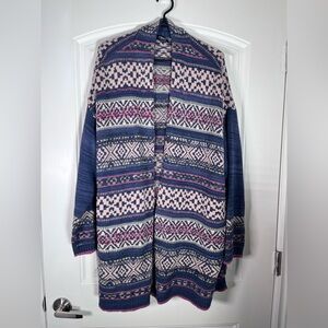 Chaps Women's Blue and Pink Aztec Patterned Cardigan